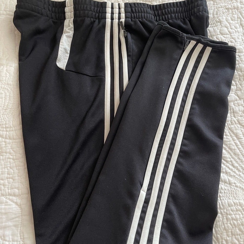 Black with Adidas White 3 Stripes Training Pants Climacool. of Size Large